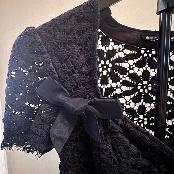 Betsey Johnson Black Lace Blouse with Bow Accents - Picture 3 of 5